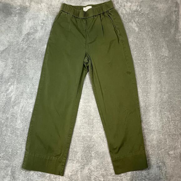 Lot of 2 Everlane Cotton Wide Leg Pants Green White Career Stretch - Picture 3 of 16